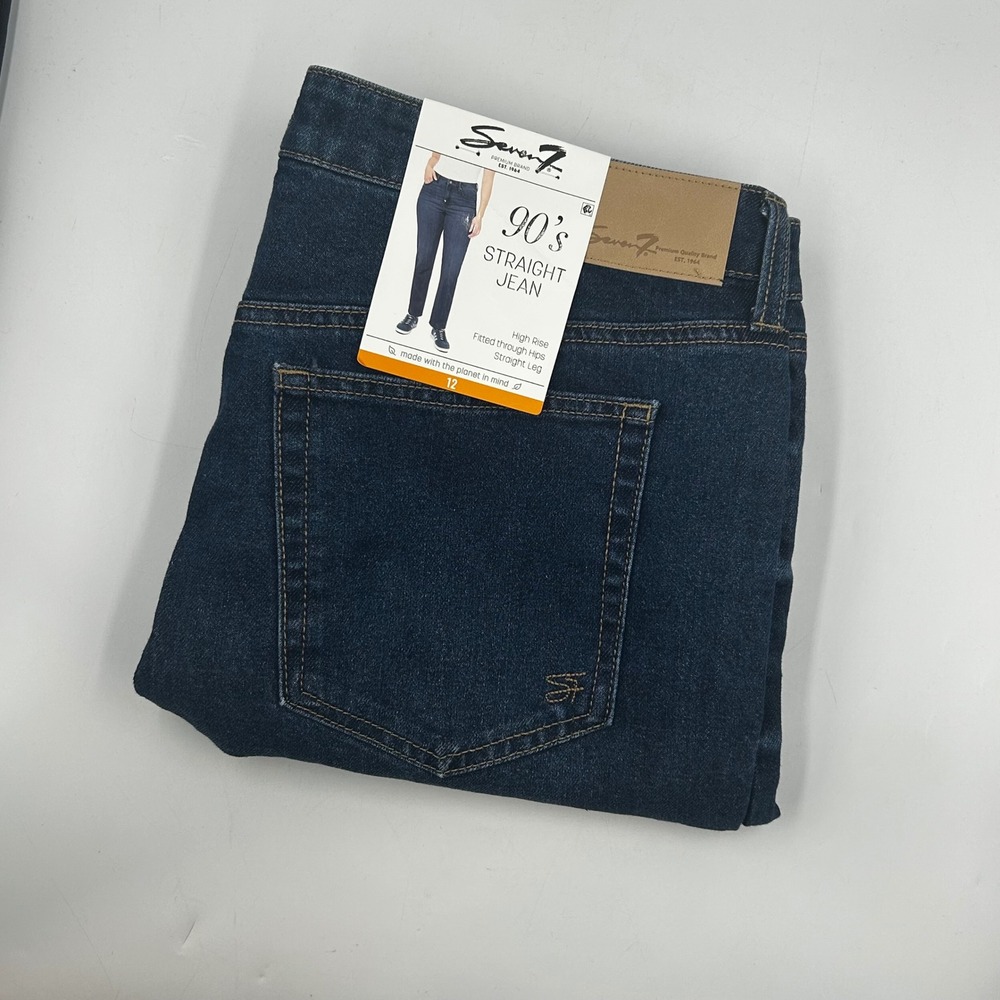 Seven7 90s Straight Jeans Divine Blue Womens 12 High Rise Stretch NWT